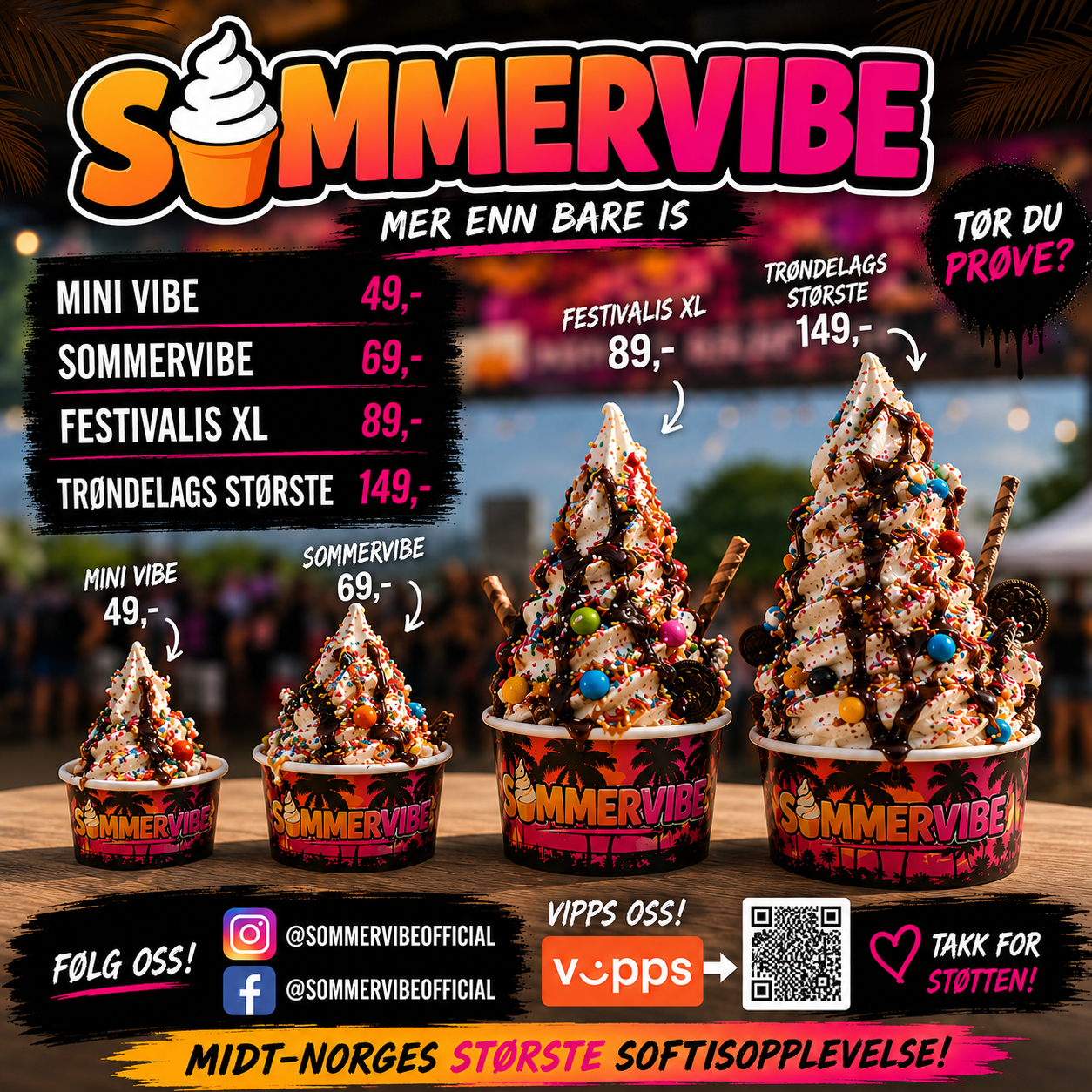 Sommervibe meny — Mini Vibe, Sommervibe, Festivalis XL og Trøndelags Største
